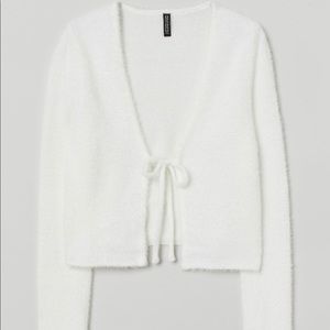 NWT fuzzy tie front cardigan